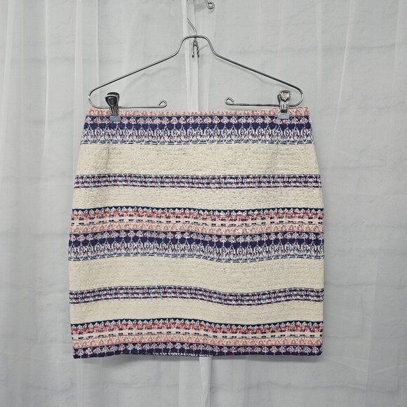 Katherine Barclay Cream Blue Tweed Tapestry Mini Skirt Striped Boho Retro 8 - Picture 1 of 11